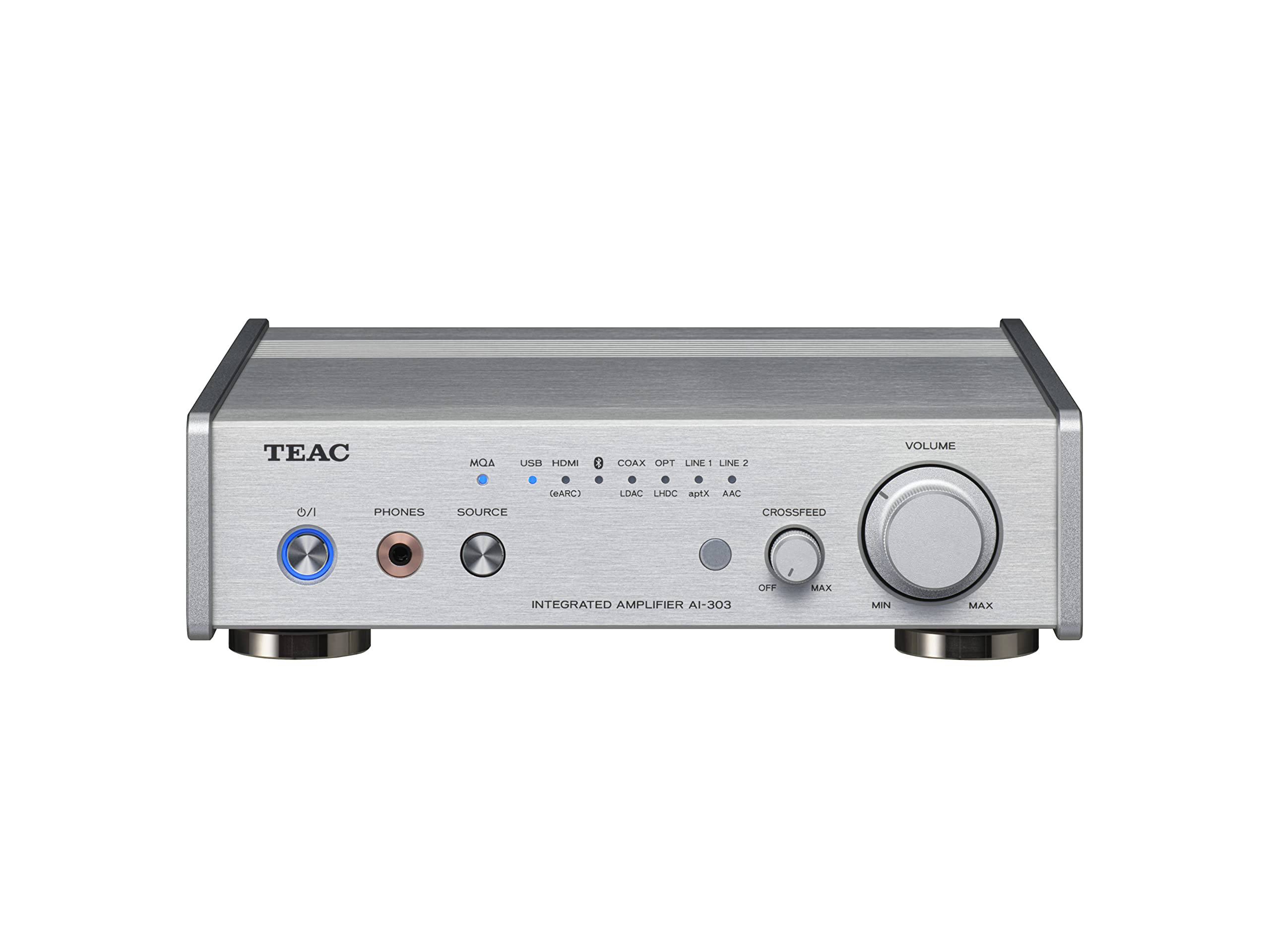 

TEAC AI-303-S Silver USB DACStereo Integrated AmplifierHeadphone Amplifier Small CompactBluetoothHDMI-CEC ARCeARCMQAHigh Resolution