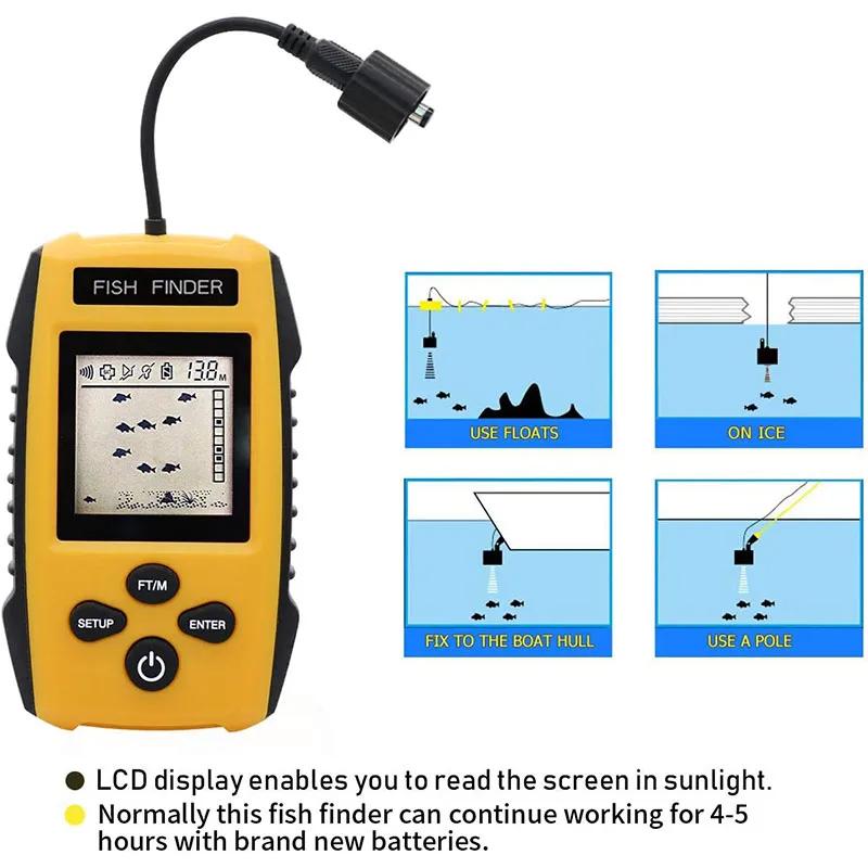 New Upgrade Handheld Fish Depth Finder Ice Kayak Shore Boat Fishing Fish Detector Device Sonar Sensor Transducer and LCD Display
