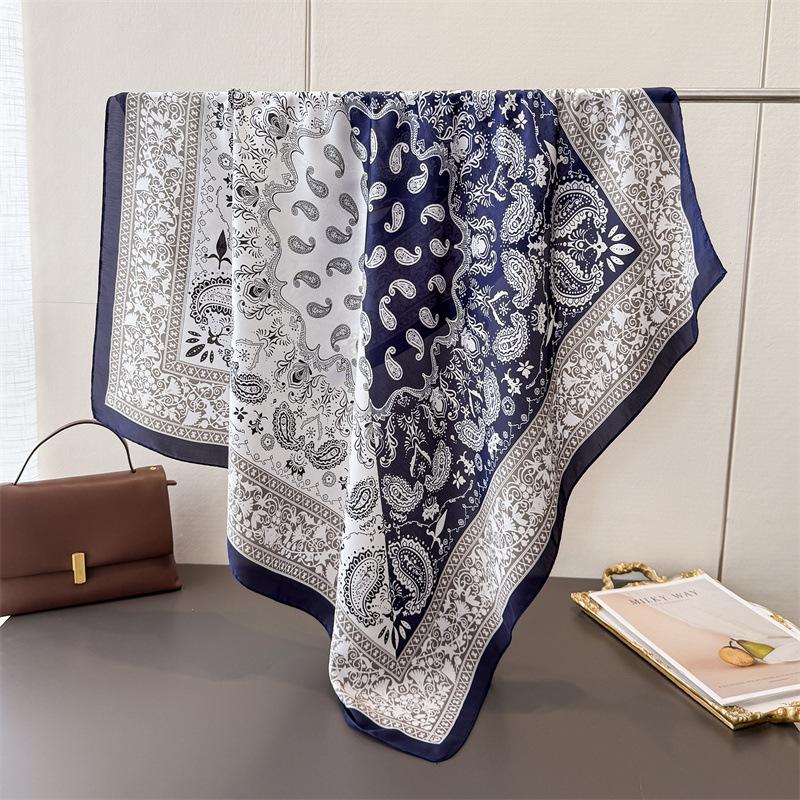 Luxury Brand Cashew Print Square Hijab Scarf Elegant Ladies Soft Satin Shawl Stylish Women's Decorative Beach Towel 90*90CM