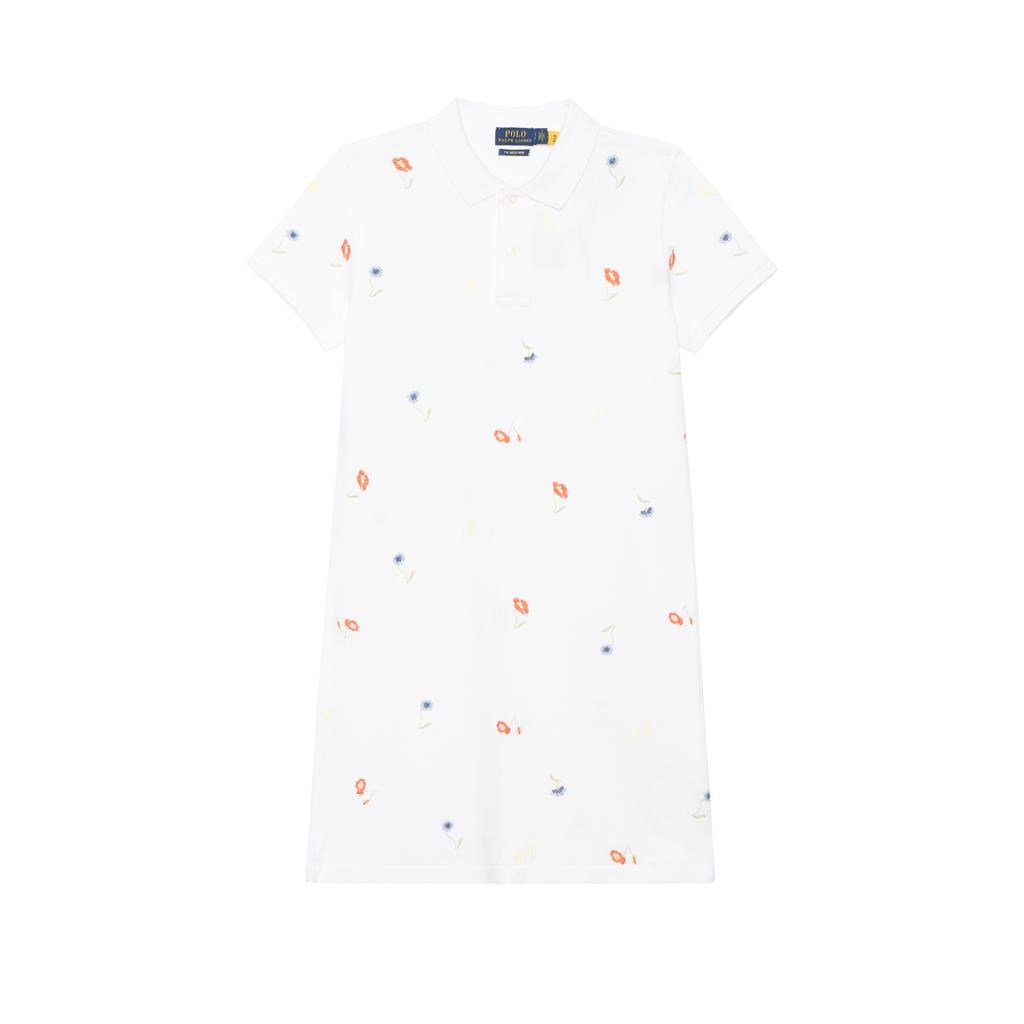 Polo Ralph Lauren SS22 Floral Pattern Mesh Polo Dress Women Dresses White WMPODRSNFA20309-100