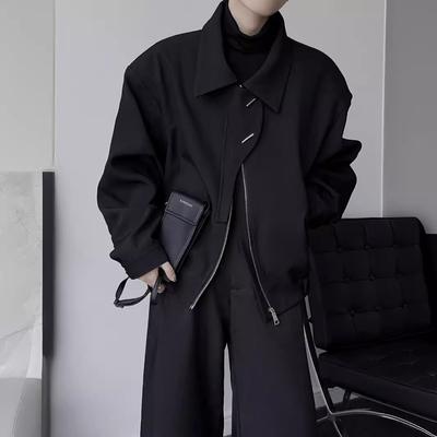 Personalisierte modische und hochwertige schwarze Reversjacke Herren Koreanische Version Einfach locker lässig vielseitig Kurzer Mantel Oberteil