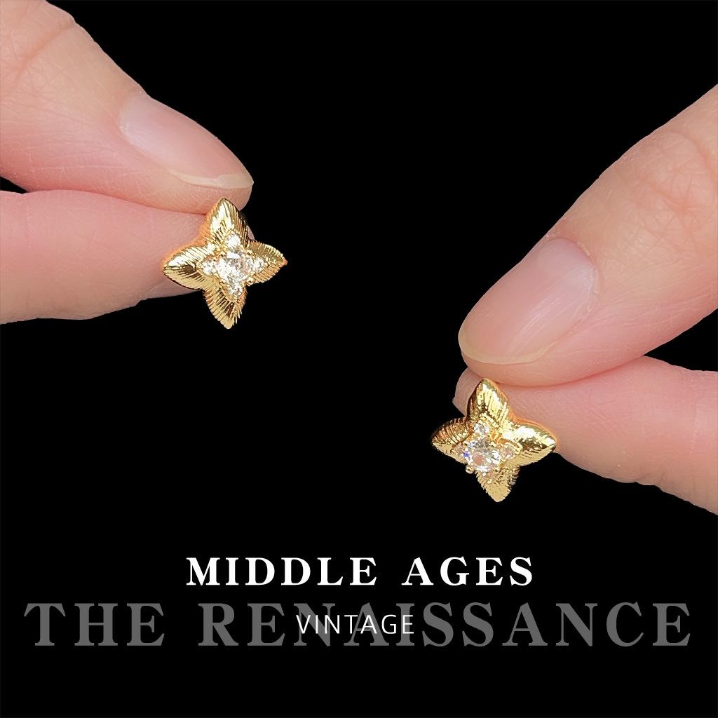 Four-pointed star zircon stud earrings French retro light luxury small commuter earrings women
