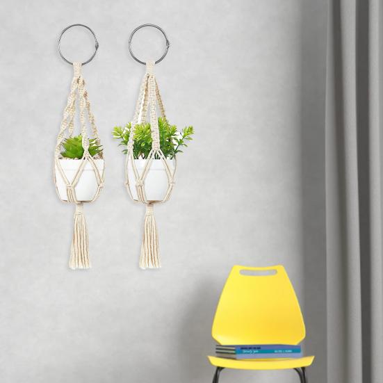2Pcs Beautiful Fine Texture Plant Hanger Good Woven Handmade Cotton Flowerpot Hanger for Home
