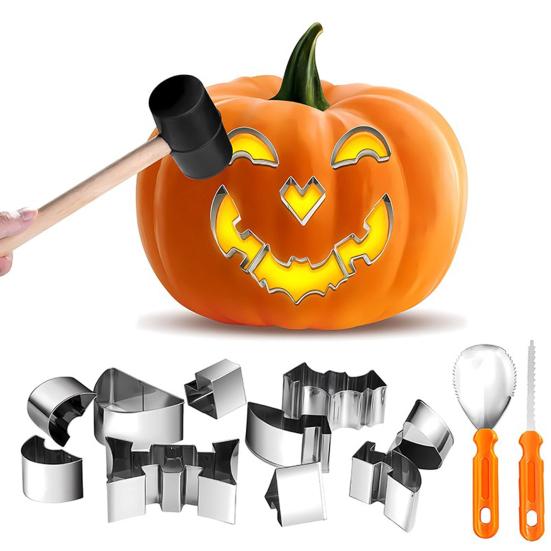 Halloween Kürbisschnitzset, Edelstahl-Ausstecher-Set, DIY Jack O'Lantern Werkzeug zur Kürbisdekoration, Backgeschenk