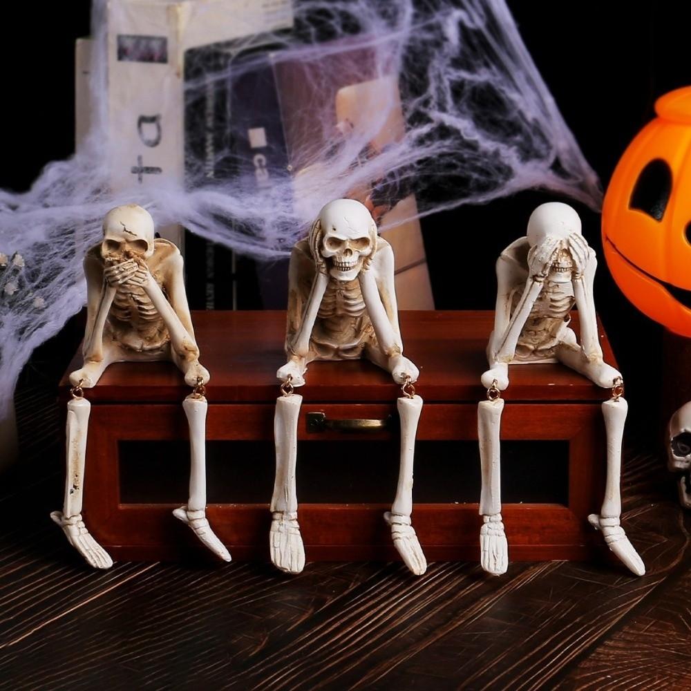 Spooky Atmosphere Halloween Skull Figurines Resin Material Skeleton Decoration Home Decor