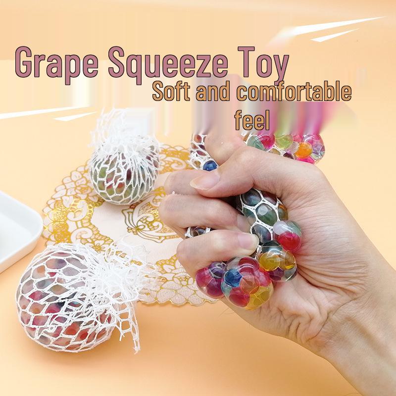 Luminous Crystal Squeeze Grape Ball Toy with Colored Beads - 6CM Venting Stress Reliever