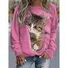 Fashionable Women's Cute Cat Pattern Sports Shirt 3D Printed Round Neck Long Sleeved Top Women's Clothing Street Wear Autumn Pullover