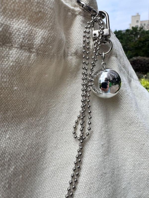 Vintage Metal Large Sphere Pendant Eye Catching Large Silver Sphere Hanging Decor Sophisticated Keychain Accessory