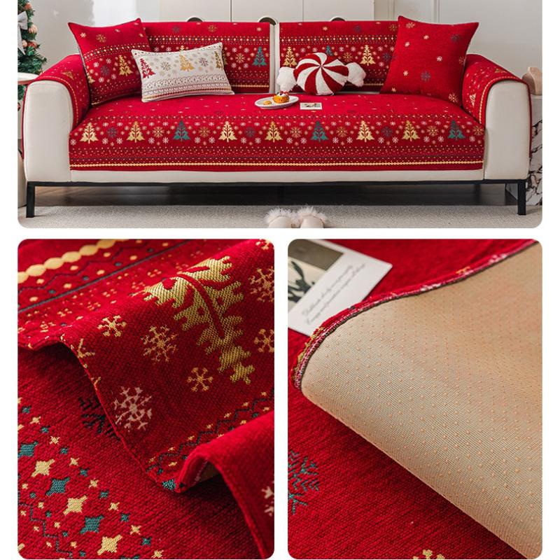 Christmas Tree Sofa Cover Mat 2025 New Light Luxury Premium Fixed One Piece Combination Warm Cover Cloth Anti Slip Sofa Cover