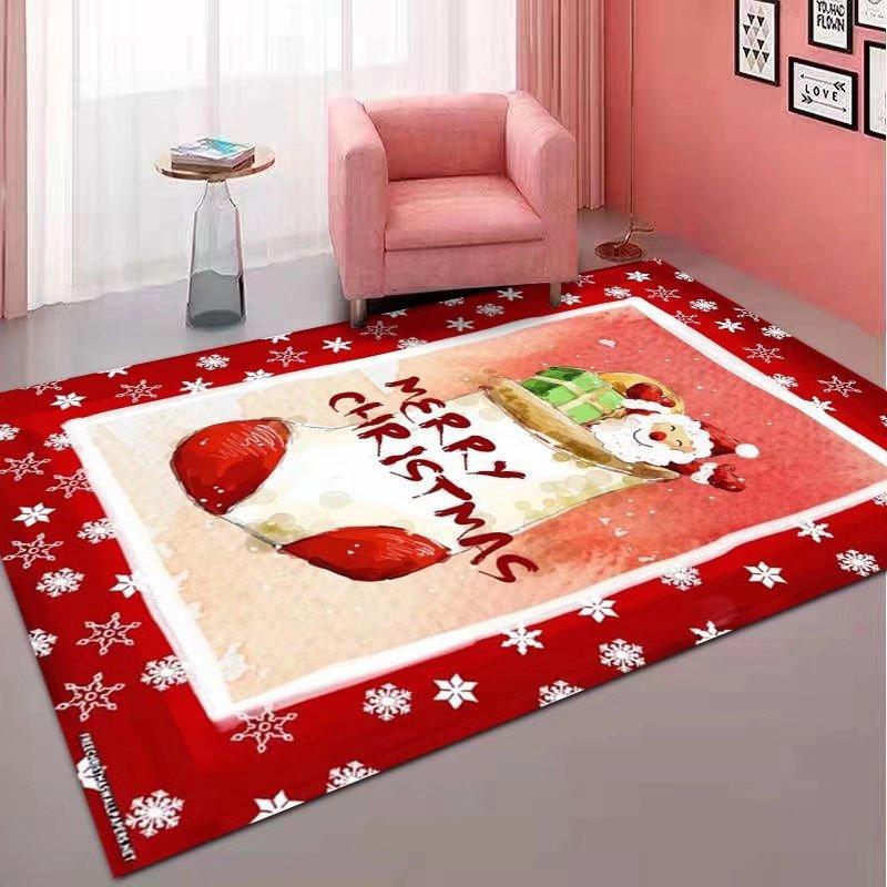 VIKAMA Christmas Living Room Bedroom Printed Carpet Winter Warmth Full Floor Anti-slip Floor Mat Home Decoration