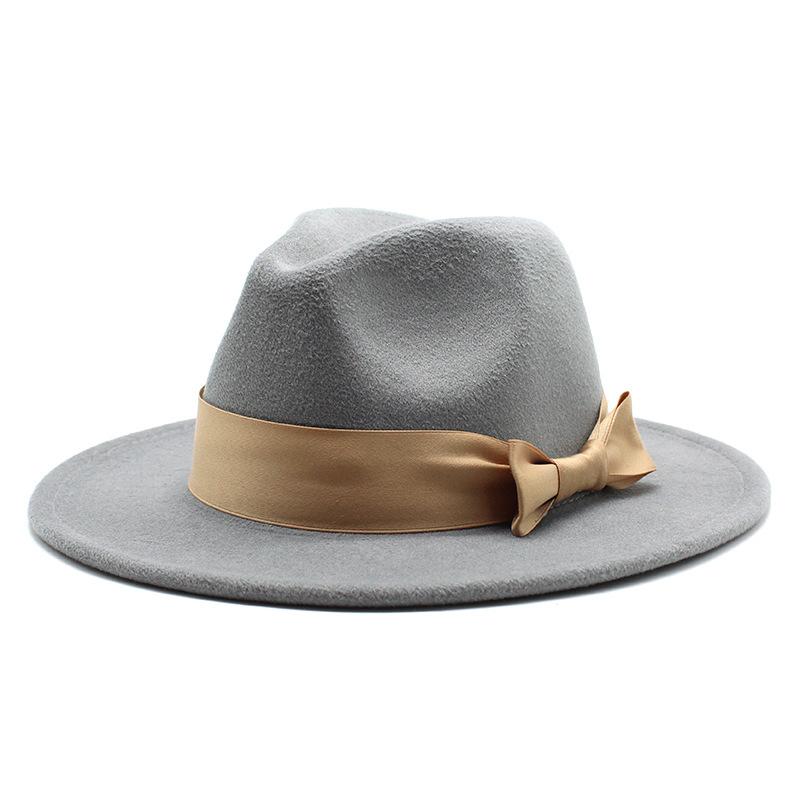 2020 Woolen Top Hat Men'S And Women'S Flat-Brimmed Big Eaves Hat Solid Color Versatile Bow Straight Edge Jazz Hat 22 Colors