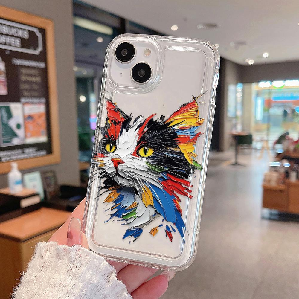 Watercolor Cat Phone Case for iPhone16 16pro 16E 15 Pro Max 11 12 13 14 Plus 7 8 XS Silicone Shockproof Case