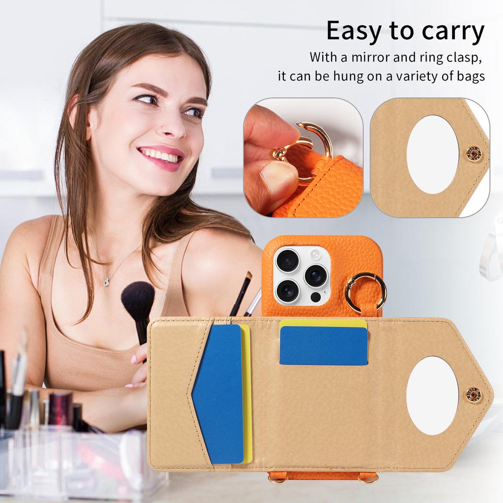 PU Leather Phone Case for IPhone17 17Air 17 Pro 17 Pro Max 16 15 14 13 Pro Crossbody Anti-demagnetization Anti-drop with Mirror