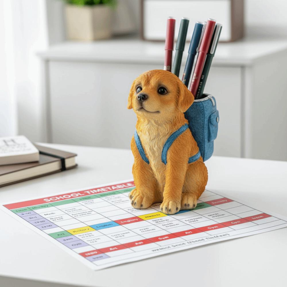 Creative Sculpture Golden Retriever Dog Pen Holder Cute Design Storage Box Pen Holder  Desk Use