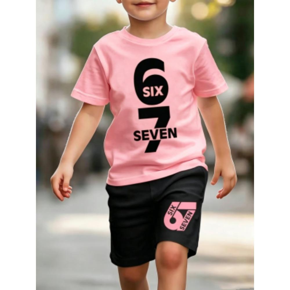 Personalized Funny 67 Number Printed Men's T-shirt and Shorts 2 Piece Set Summer Home Outdoor Casual Outfit for Men's and Women's T-shirt Sports Set