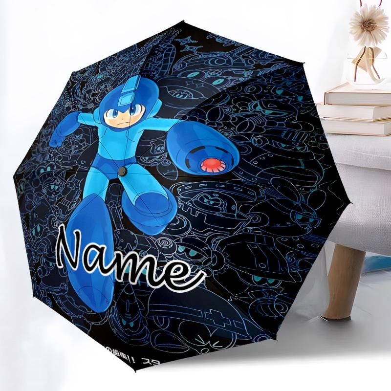 1PC Mega Man - Custom Name Automatic Folding Umbrella - Compact 8-Rib Design, Durable Plastic & Iron, Daily Use S0106027