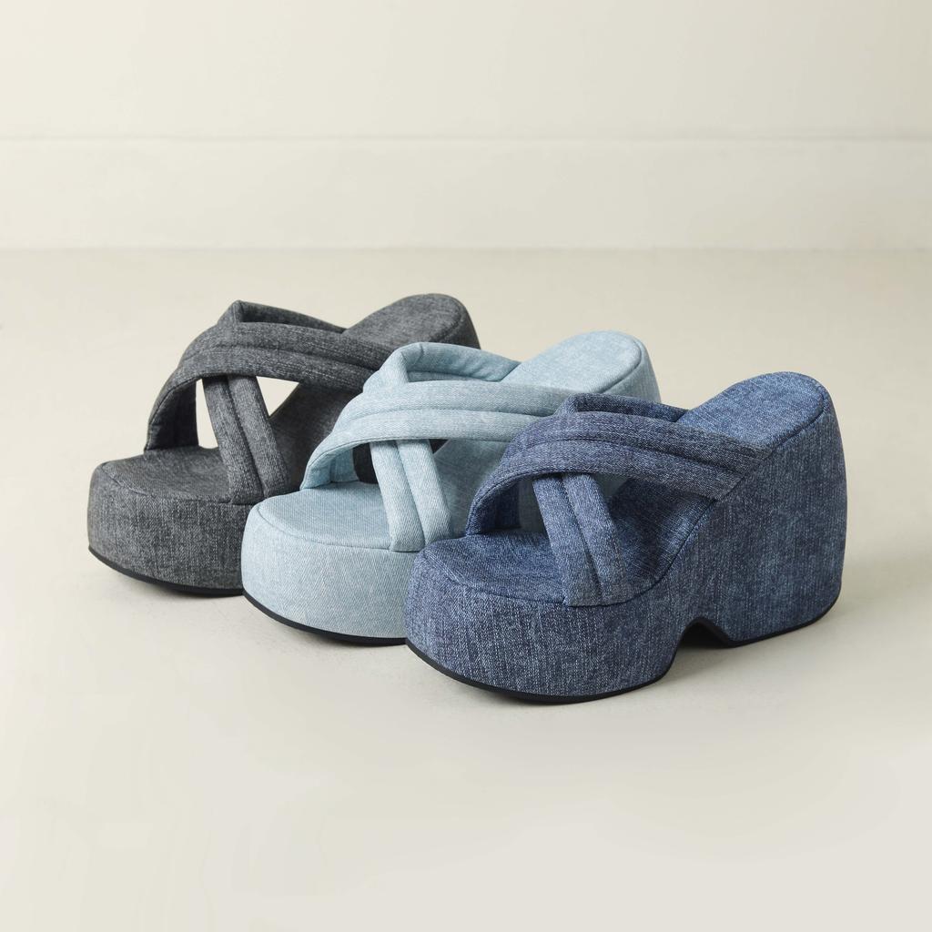 Krazing Pot Mules Polyurethane Summer Size 43 Women Platform Super High Heels Women Peep Toe Slip On Waterproof Sandals