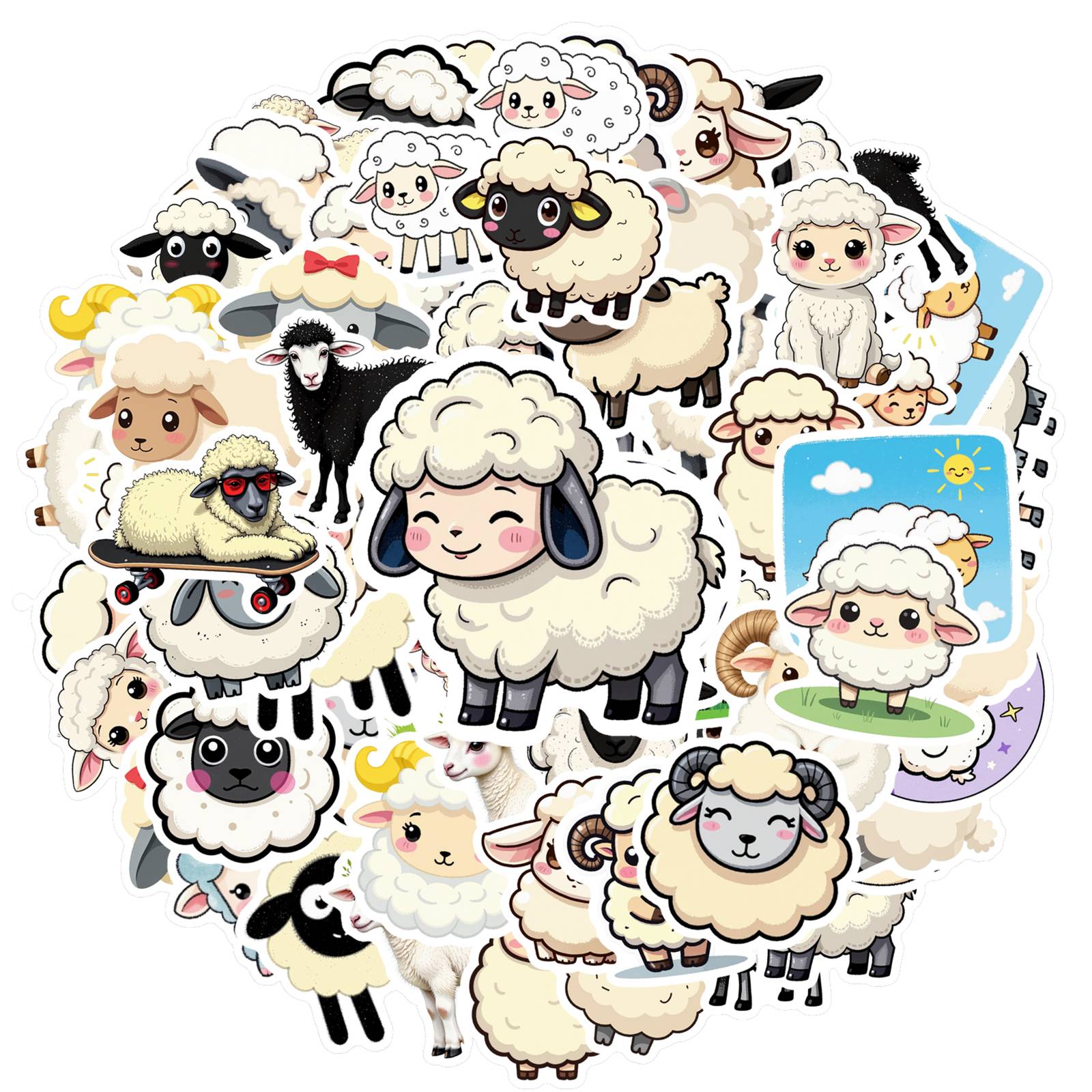 

35pcs Playful Cute Stickers Cartoon Sheep Animal Stickers Stationery Stickers For Guitar DIY Skateboard Laptop Luggage Decor