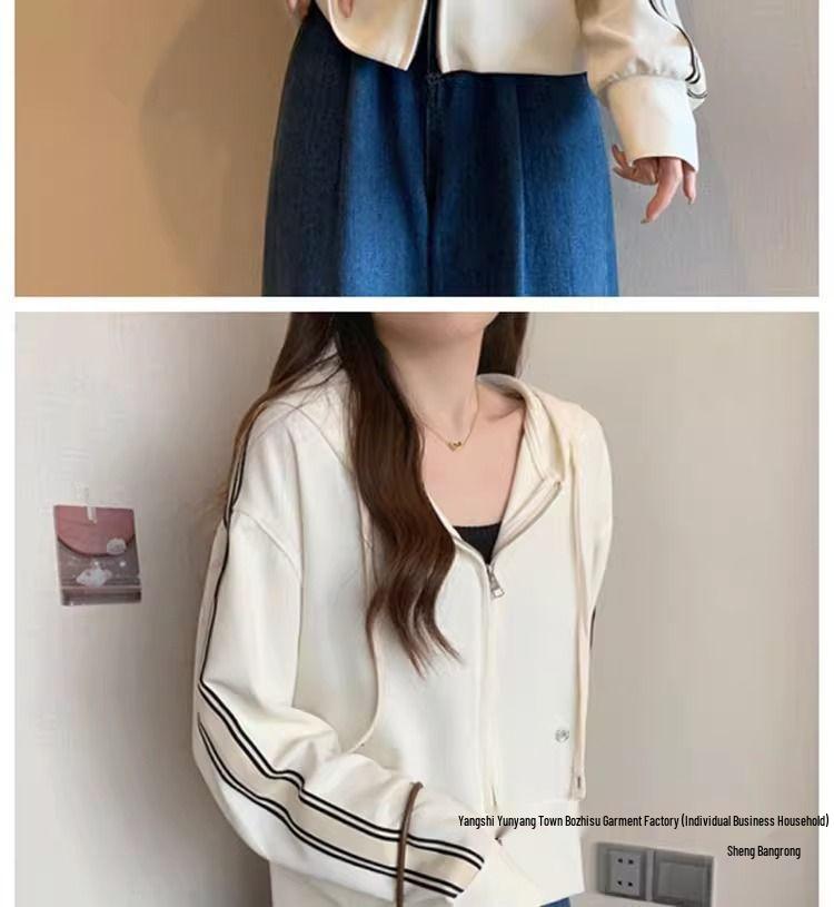 Mikina s kapucí na zip pro ženy plus size v korejském stylu - Novinka pro rok 2025, Podzimní/jarní bunda s dlouhým rukávem, všestranná