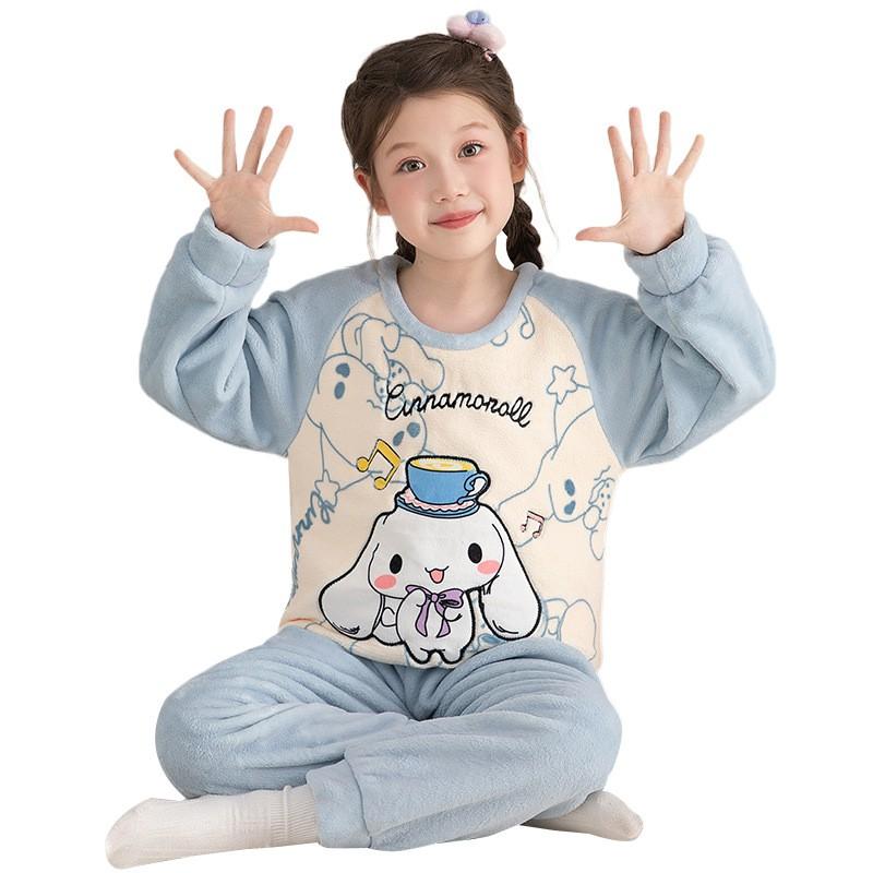 Girls Flannel Pajama Set Cartoon Print Long Sleeve Sleepwear Kids 8 Years Winter Home Outfit