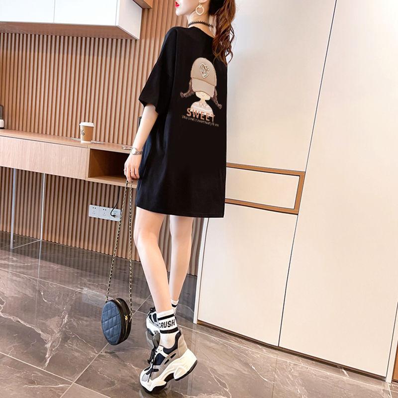 Women's Oversized Cotton T-shirt Sweet Cartoon Print Short Sleeve Casual Top