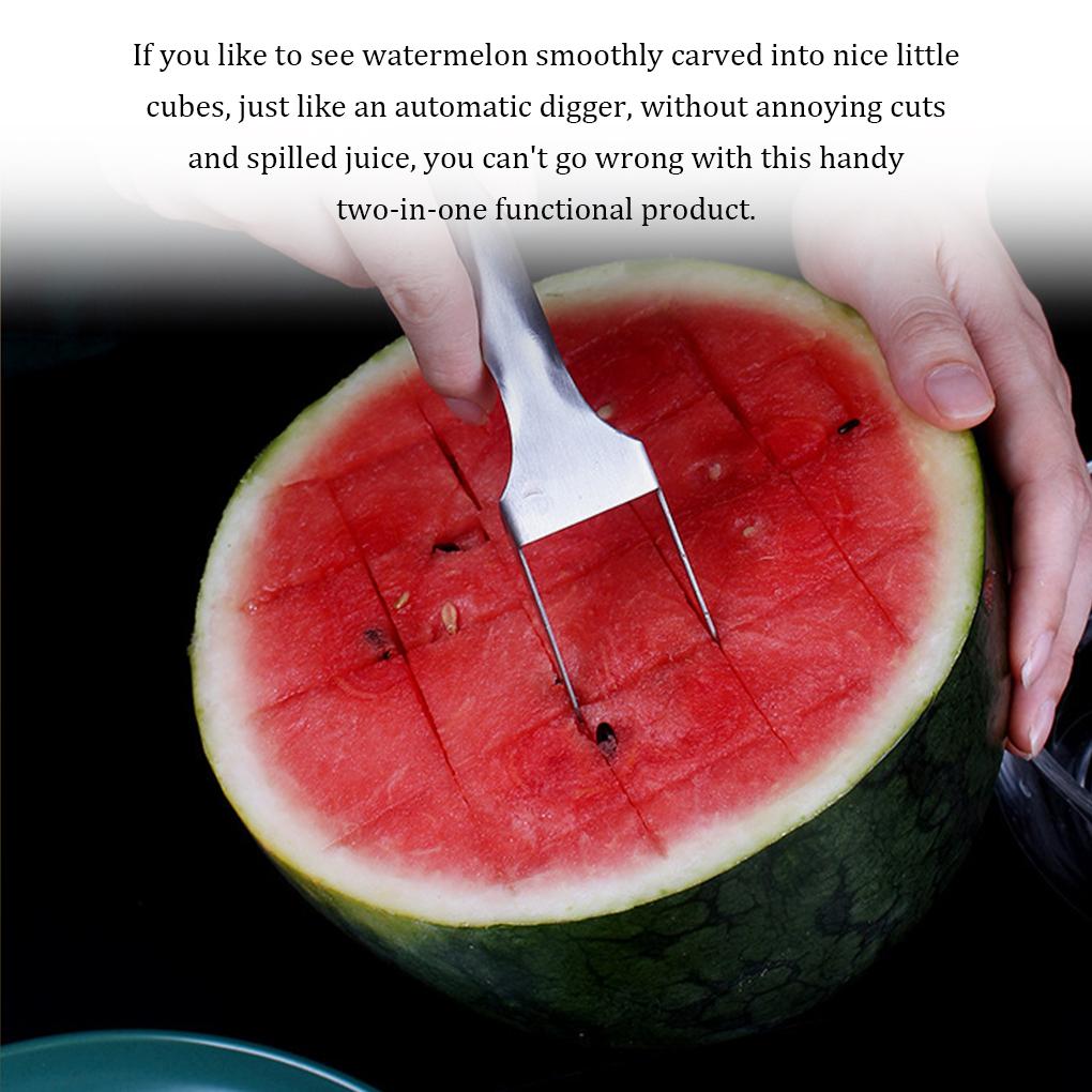 Stainless Steel Watermelon Slicer Portable Handheld Replacement Washable 2 In 1 Home Fruit Fork Slicing Tool Accessories
