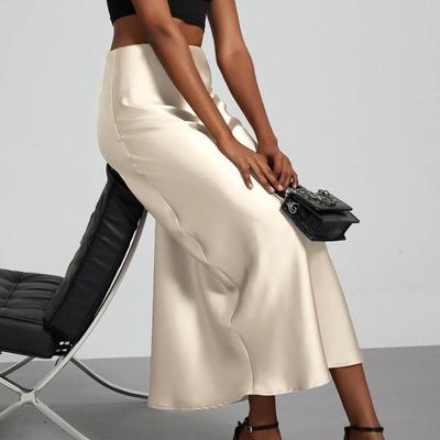 Fashion Satin Party Long Skirt High Waist Solid Color Casual Basic Women Skirts Fishtail Skirt Chic Summer Woman Clothing 2025