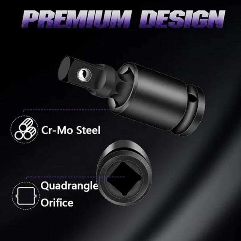 360° Swivel Air & Electric Impact Universal Joint Socket Adapter Set 1/4" 3/8" 1/2" Drive Extension Bar Kit for Impact Wrench