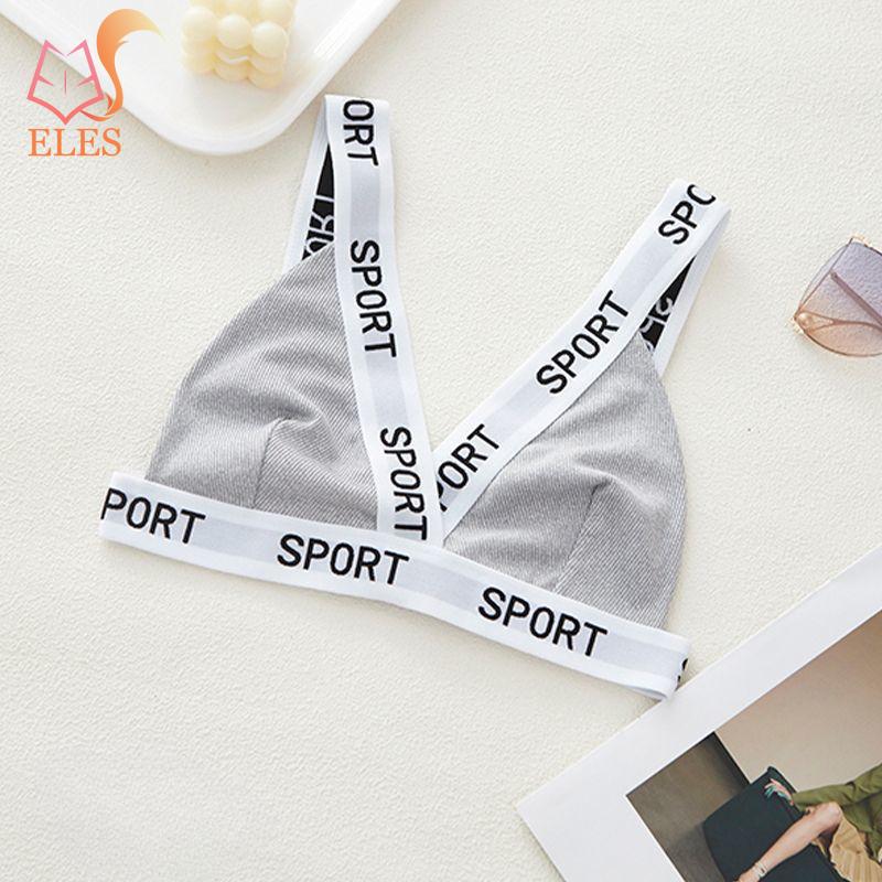 SPROT English Letters with Threaded Cotton Deep V Sports Bra Gathered Triangle Cup Without Steel Ring Comfortable Chest Wrap