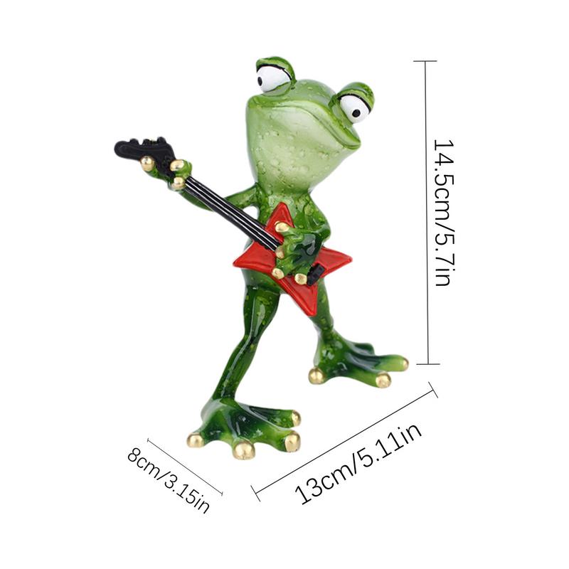 Frog Ornament Cute Cartoon Frog Statue Outdoor Accessory Figurine Resin Guitar Violin Outdoor Decor Holding Musical Instrument