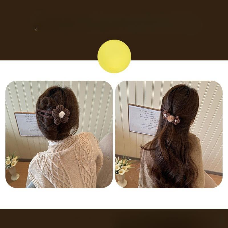 Autumn and Winter Milk Coffee Color Wool Flower Duck Beak Clip Hairpin Half Hair Women Fashion Clip