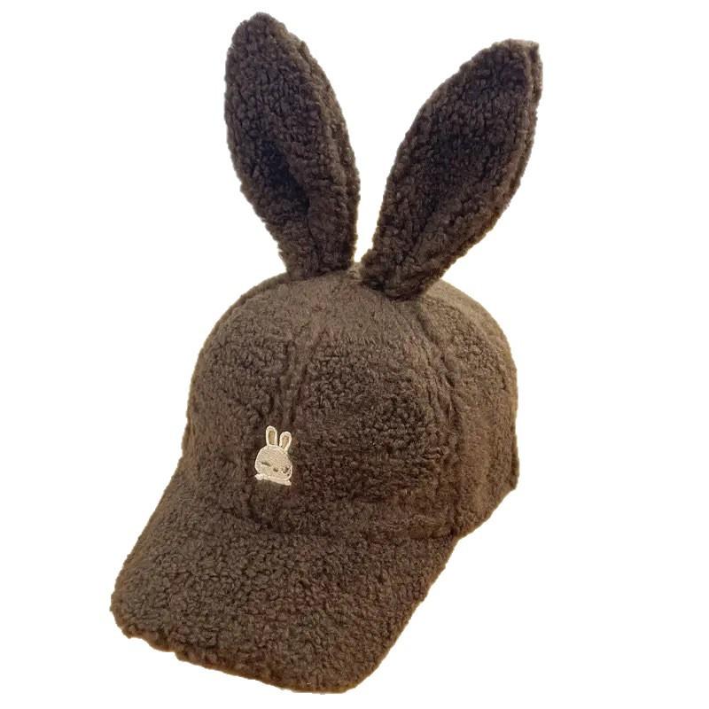 Internet Celebrity Cap Cute Rabbit Ears Baseball Cap Children Autumn and Winter Warm Lamb Wool Show Face Small Embroidery