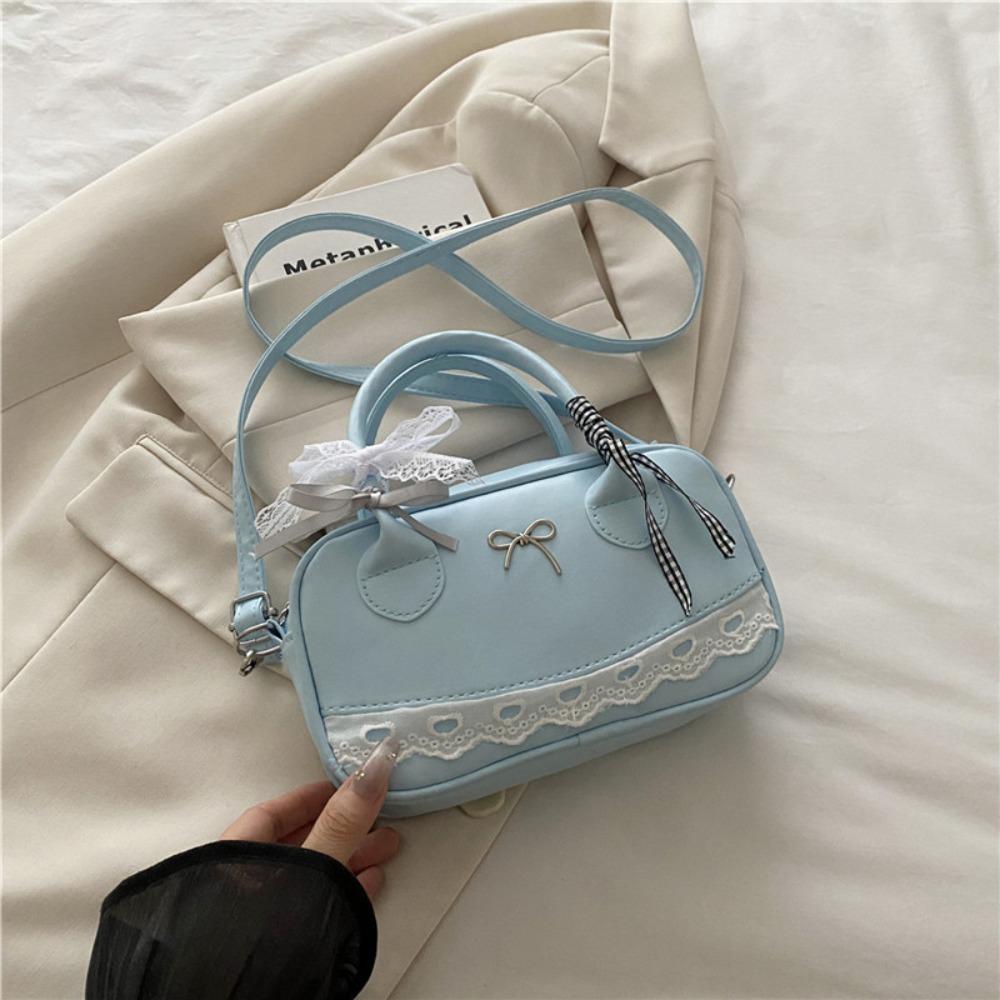 Lace Ribbon Boston Handbag Bow Small Square Bag All-Match Crossbody Bowling Bag Party