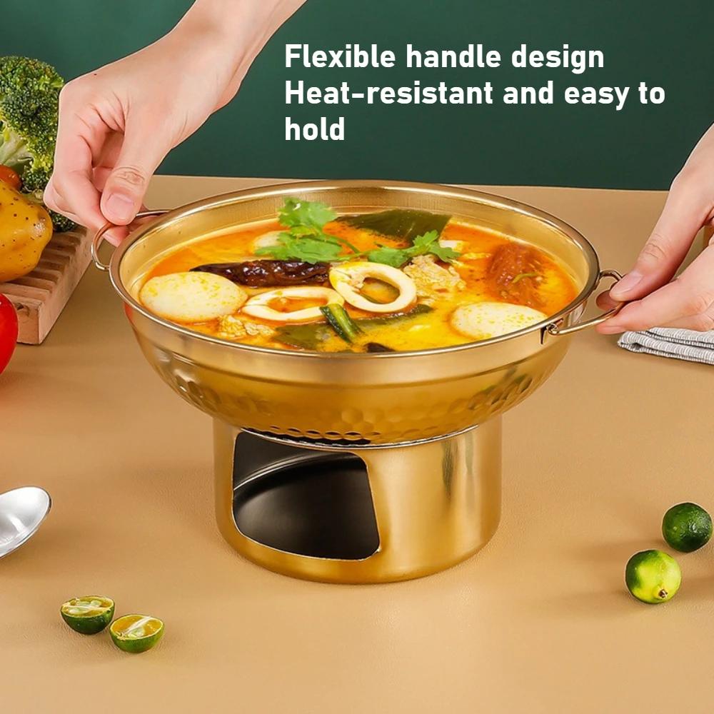 Stainless Steel Hot Pot with Double Ears Thai Tom Yum Kung Pot Fast Heating Household Hot Pot for Fruit Salmon Snack Shrimp