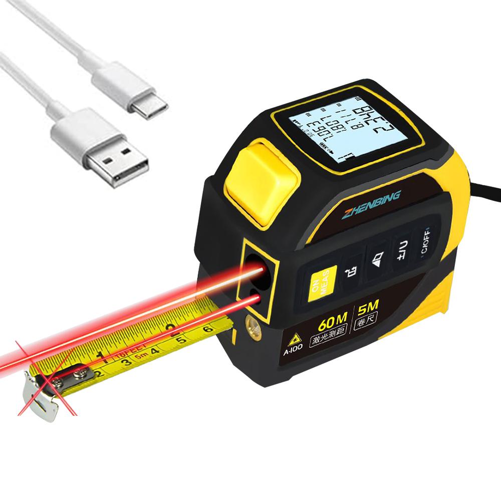 Portable Laser Tape Measure 4 In 1 Digital Tape Measure High Precision Laser Rangefinder Steel Tape Measure High Elasticity Tool