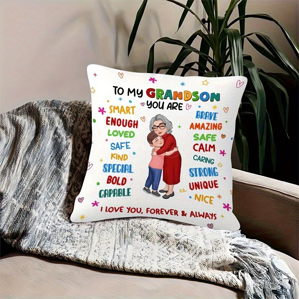 1Pc To My Grandson Heartfelt Message Throw Pillow Cover,Suitable For Sofa,Bedroom,Living Room,A Sentimental Gift From Grandma
