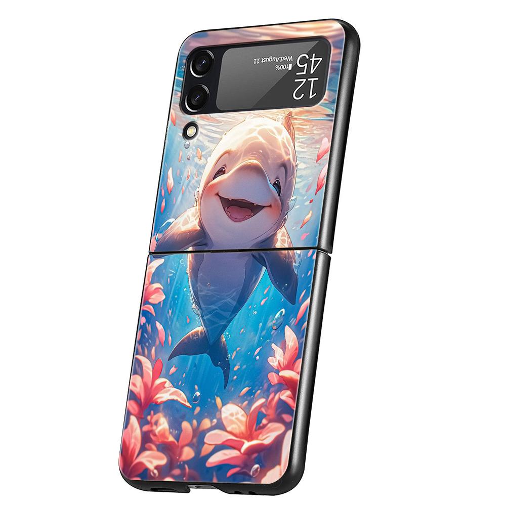 Ocean Animal Dolphin Hard PC Phone Case For Samsung Galaxy Z Flip 6 5 4 Black Cover For Galaxy Z Flip 3 Foldable Shockproof Capa