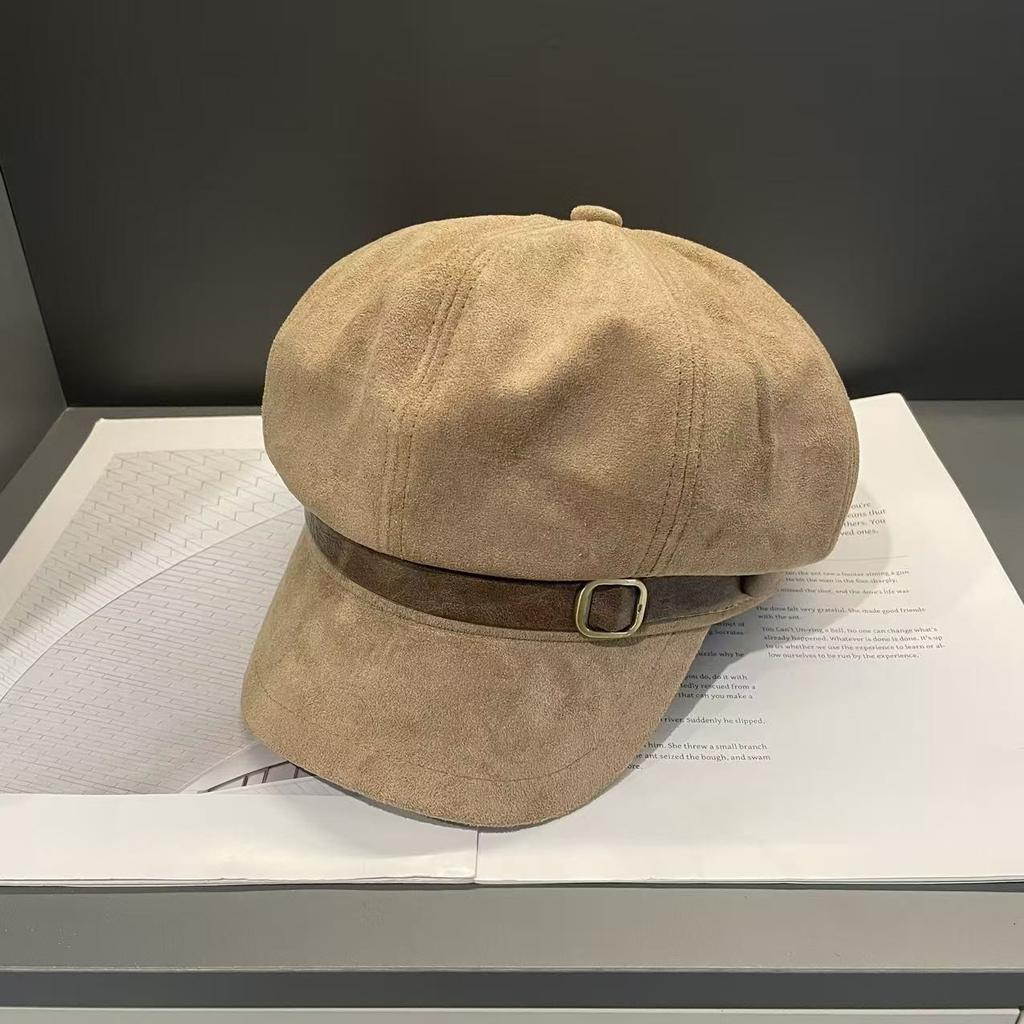 Autumn and Winter New Style Suede Retro Beret Women's Korean Style Old Fashion Temperament Fashionable Face Small Octagonal Hat