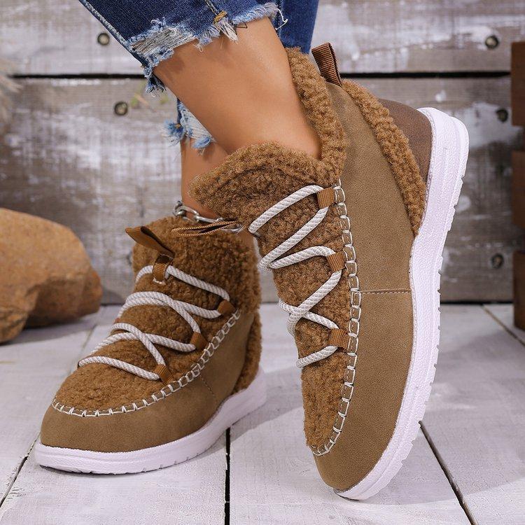 Women's Plus Size Fashion Minimalist Mid Calf Snow Boots Winter Fleece Lined Warm Korean Style Cotton Shoes