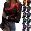 Womens Long Sleeve Halloween Print Fitted Crew Neck Base Layer T Shirt Slim Fit Stretchy Top for Casual Wear