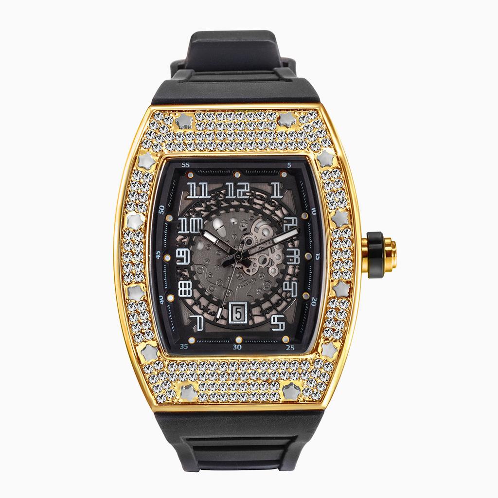 European and American Personality Full of Diamond Barrel Type Silica Gel Strap Quartz Men's Watch