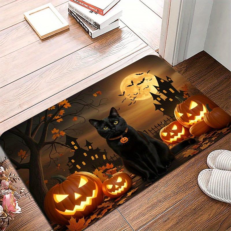 VIKAMA Large Halloween Carpet Black Cat Spooky Castle Carpet Entrance Doormat Rug For Bedroom Carpet For Living Room Home Decor