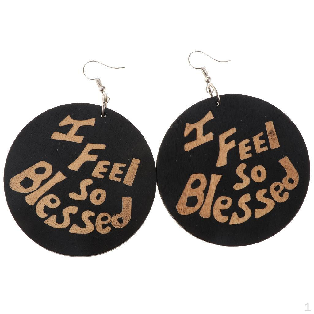 

Boho Ethnic Wood Dangle Earrings English Word Night Club Earring I FEEL SO BLESSED