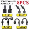 8Pcs AN4 AN6 AN8 AN10 AN12 Push-on Hose End Fittings Fuel Oil Cooler Hose Fitting 0 45 90 180 Degree Reusable Connection Adapter