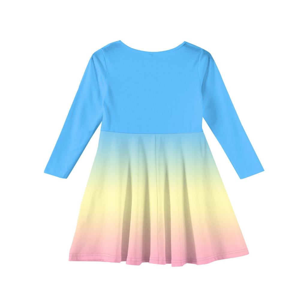 Girls' Summer Princess Dress - Long Sleeve A-Line T-Shirt Dress