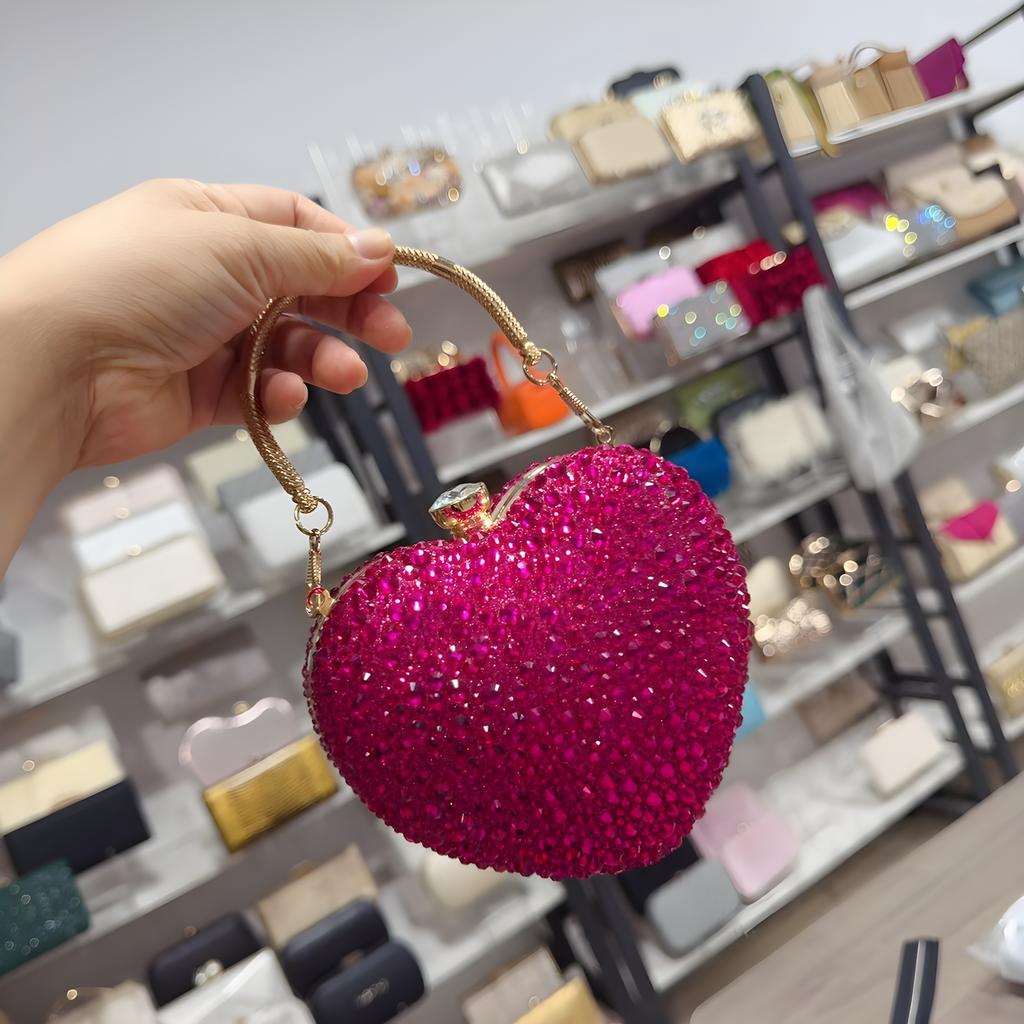 Women Heart Shaped Clutch Handbag Wedding Party Evening Bag Mini Chain Purse Cocktail Prom Tote Shoulder Bag
