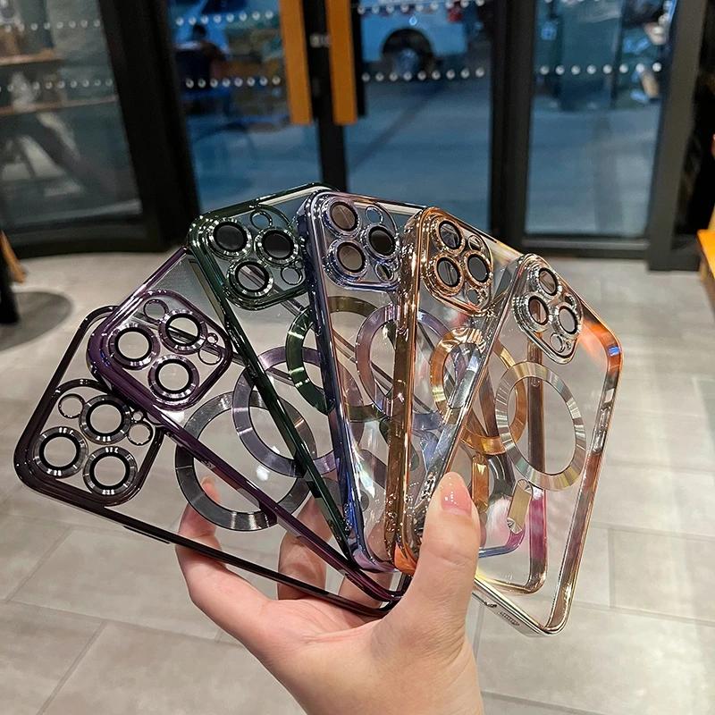 Luxusní průhledný Magsafe bezdrátový nabíjecí kryt pro iPhone 15 14 13 12 11 16 Pro Max Plus X Xs Max XR Magnetický silikonový kryt