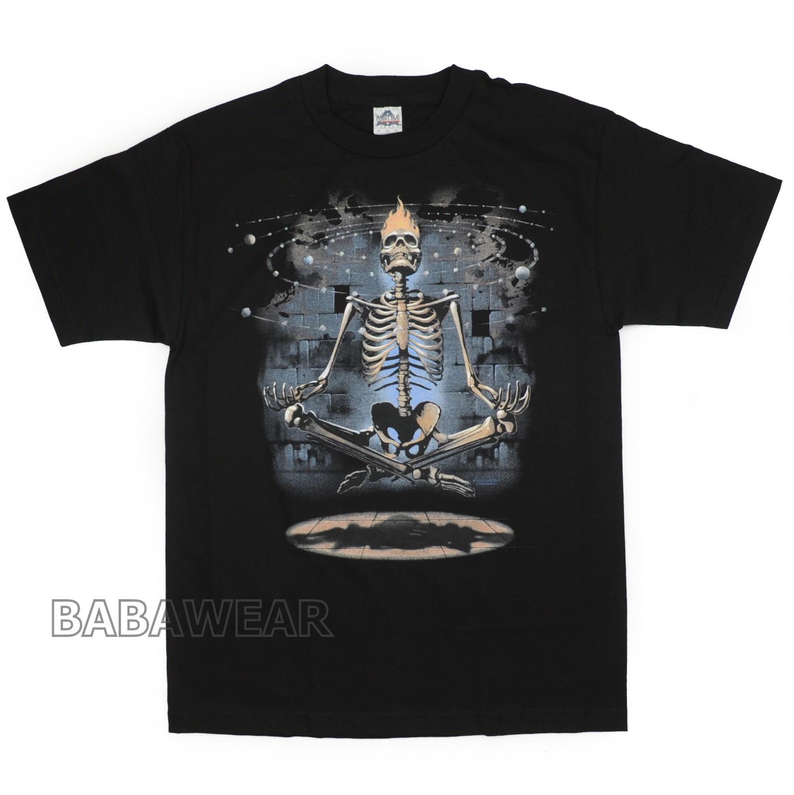 Meditation Skeleton T-Shirt Black Meditating Universe Levitation BABA S разноцветный