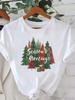(Asian Size) Short Sleeve T-shirts  Print merry Christmas o-neck festival lovely Women's Top new year T Clothing Fashion holiday Graphic Tee