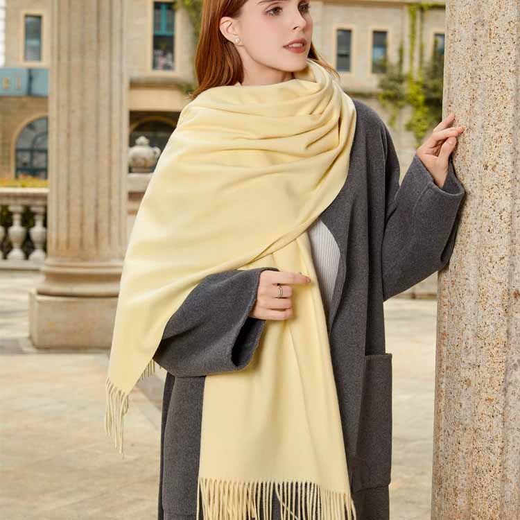 Fular Gros de Lână Culoare Solidă Unisex Fular de Iarnă cu Franjuri de Cașmir Cald Rezistent la Vânt Înfășurare Plaid pentru Femei & Bărbați